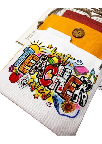 Askılı Kitap / Tablet / Ebook Çantası – Kılıfı ( Best Teacher Ever - Öğretmen - Sarı ) fırsatları
