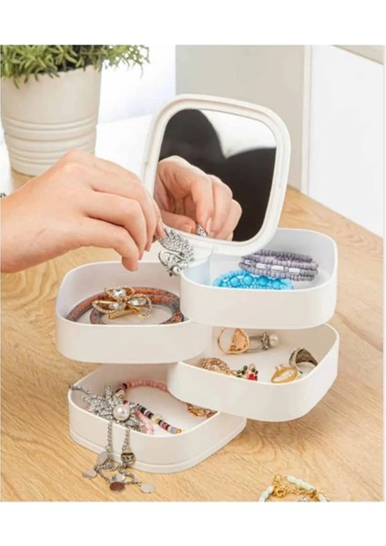Aynalı 4 Katlı Kare Organizer (Beyaz)