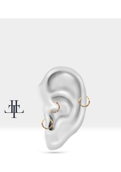 Dizi Renkli Safirli Halka Piercing, 10-12 mm , 1.2 Mm, 14K Sarı-Beyaz-Kırmızı Altın | LC00002MS fiyatları