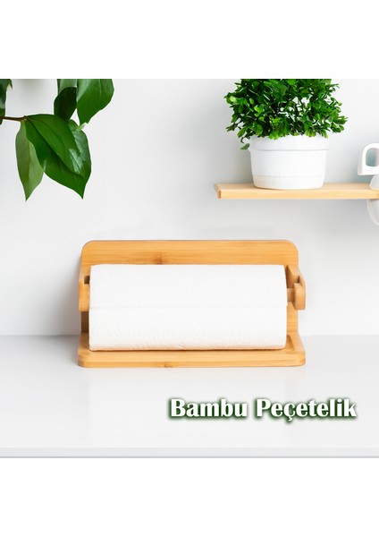 2200 Bambu Kağıt Havluluk Yuvarlak Dekoratif Peçetelik Rulo Kağıt Havlu Standı