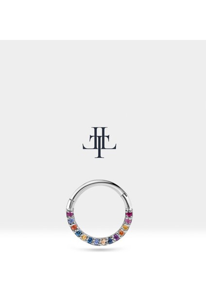 Dizi Renkli Safirli Halka Piercing, 10-12 mm , 1.2 Mm, 14K Sarı-Beyaz-Kırmızı Altın | LC00002MS