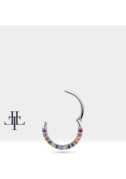 Dizi Renkli Safirli Halka Piercing, 10-12 mm , 1.2 Mm, 14K Sarı-Beyaz-Kırmızı Altın | LC00002MS fırsatları