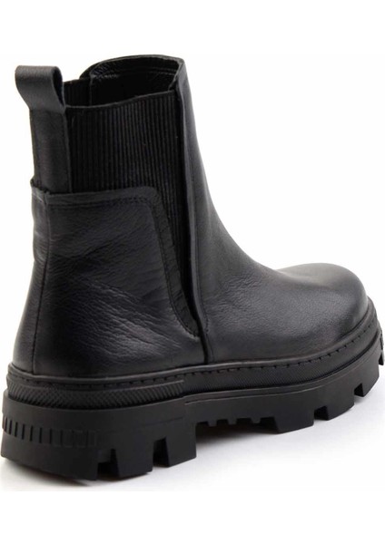 Siyah Deri Kadın Bot & Bootie K02179200603 fırsatları