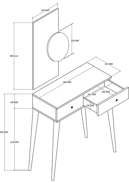 Odesa (Ahşap Ayaklı) 2 Çekmeceli Aynalı Dresuar