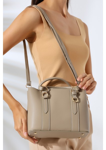 93003 Kadın Askılı Mini Tote Çanta Vizon