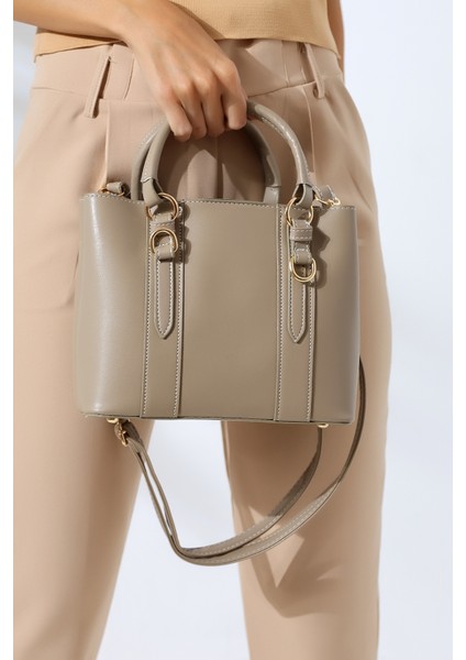 93003 Kadın Askılı Mini Tote Çanta Vizon
