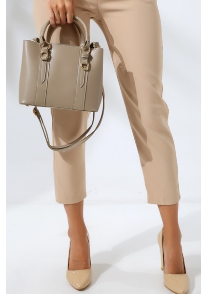 93003 Kadın Askılı Mini Tote Çanta Vizon