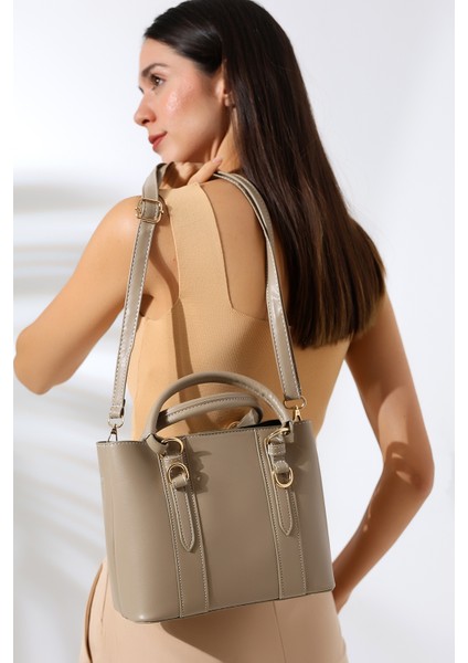 93003 Kadın Askılı Mini Tote Çanta Vizon