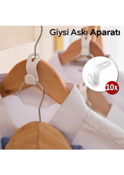 10 Adet Elbise Askısı Bağlantı Kancası | Yer Tasarrufu Sağlayan Askı