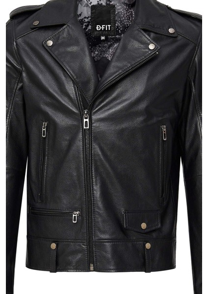Butler Erkek Siyah Kapüşonlu Biker Deri Ceket 24WGF6527FT