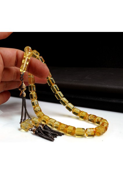 925 Ayar Gümüş Çift Renk Kapsül Kesim Orjinal Damla Kehribar Tesbih