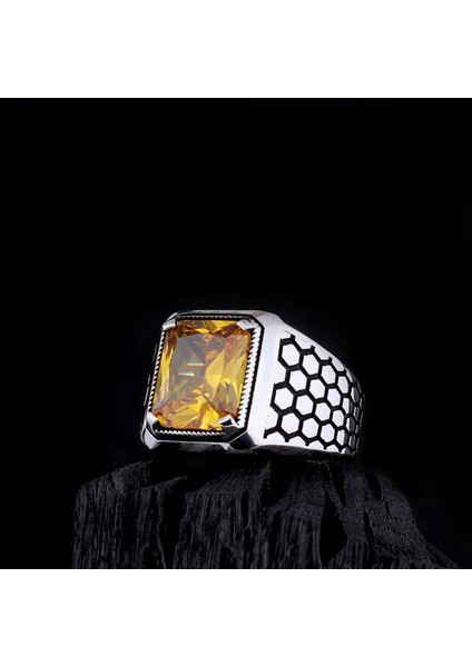 925 Ayar Gümüş Petek Model Zirkon Taşlı Model Erkek Yüzük fiyatları