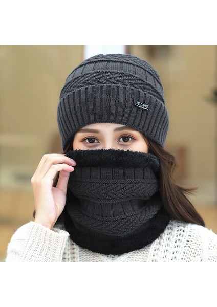 Şapka Kadın Kış Sıcak Kalın Yün Şapka Örme Bisiklet Rüzgar Geçirmez Şapka Erkek Peluş Kazak Kulak Koruyucu Şapka (Yurt Dışından)