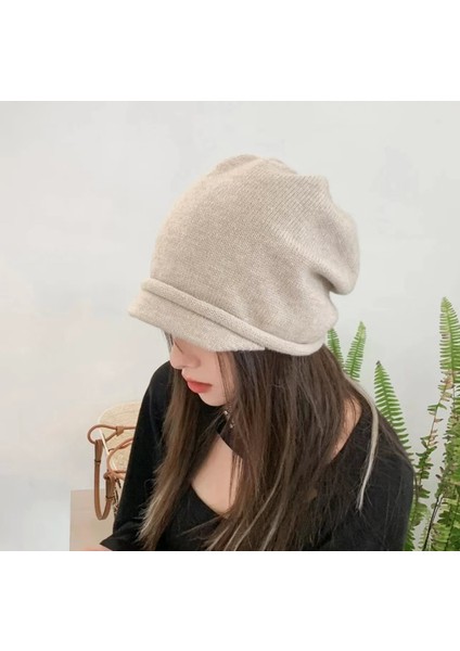 Dui Dui Şapka Sonbahar ve Kış Sıcak Şapka Kadın Sıcak ve Çok Yönlü Büyük Baş Çevresi Örme Yün Şapka Mizaç Soğuk Şapka Kadın (Yurt Dışından)