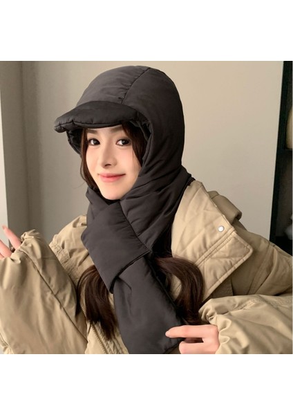 Aşağı Pamuklu Kış Rüzgar Geçirmez Şapka Atkı Şapka ve Atkı Entegre Kadın Sonbahar ve Kış Sıcak Kış Şapkası Lei Feng Şapka Kulak Koruması (Yurt Dışından)