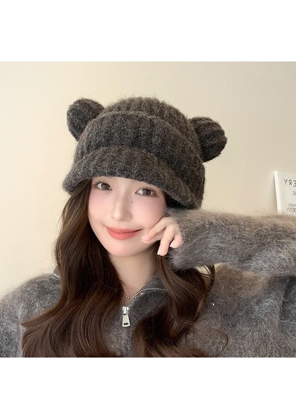 Sonbahar ve Kış Aylarında Kadınlar Için Sevimli Ayı Üst Düzey Örgü Şapka (Yurt Dışından)