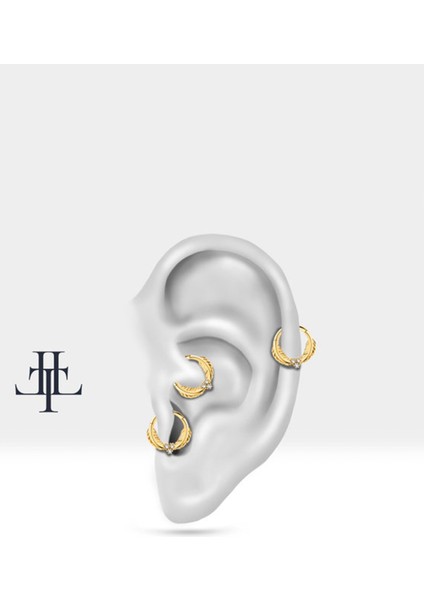 Yaprak Motifli Pırlantalı Halka Piercing, 12 Mm, 1.2 Mm, 14K Sarı-Beyaz-Kırmızı Altın | LC00003D fiyatları