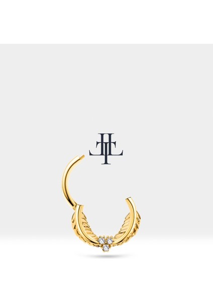 Yaprak Motifli Pırlantalı Halka Piercing, 12 Mm, 1.2 Mm, 14K Sarı-Beyaz-Kırmızı Altın | LC00003D fırsatları