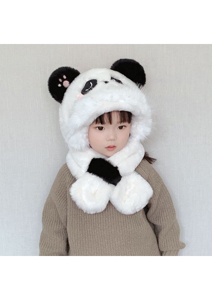 Çocuk Peluş Şapka Kış Panda Eşarp Erkek ve Dişi Bebekler Için Hepsi Bir Arada Şapka (Yurt Dışından)