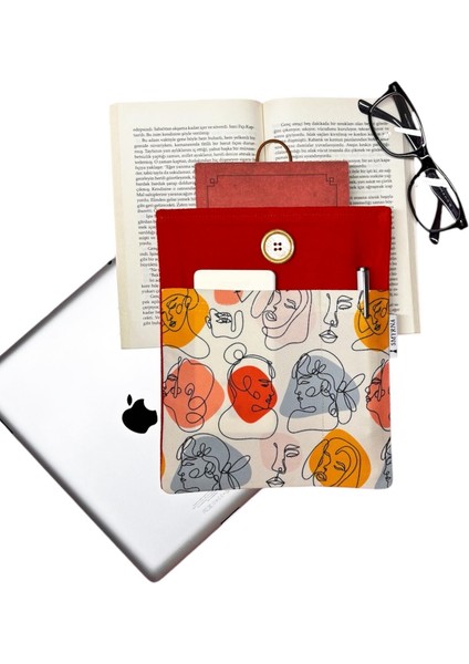 Kitap Kılıfı / Tablet Kılıfı / Ebook Kılıfı / Çok Amaçlı Kılıf ( Kadın Yüzler , Turuncu )