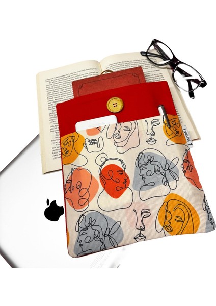 Kitap Kılıfı / Tablet Kılıfı / Ebook Kılıfı / Çok Amaçlı Kılıf ( Kadın Yüzler , Turuncu ) fiyatları