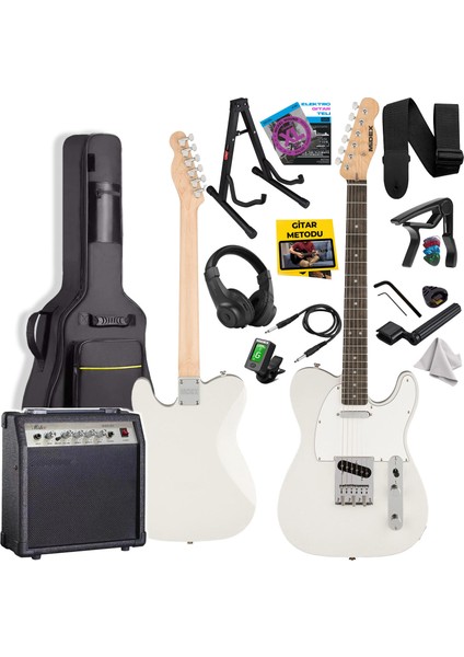 TLX-50WH-30AMP Tele Kasa Gül Klavye 2 Single-Coil 30W Amfili Elektro Gitar