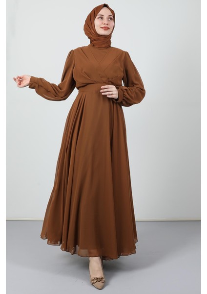 Önü Çapraz Şifon Elbise Hardal