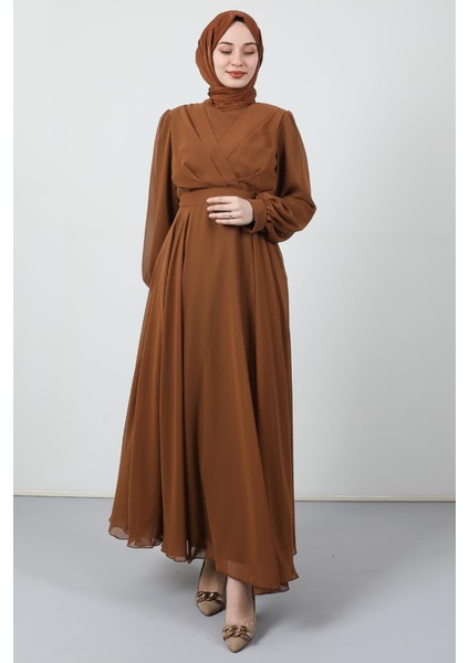 Önü Çapraz Şifon Elbise Hardal fiyatları