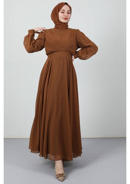 Önü Çapraz Şifon Elbise Hardal fırsatları