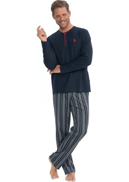 %100 Pamuk Uzun Kol Erkek Pijama Takım 18843