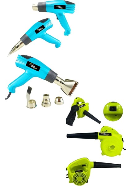 2'li Set 5000 W Hava Üfleme Emme Makinesi + 3400 W Sıcak Hava Tabancası 2 Başlıklı