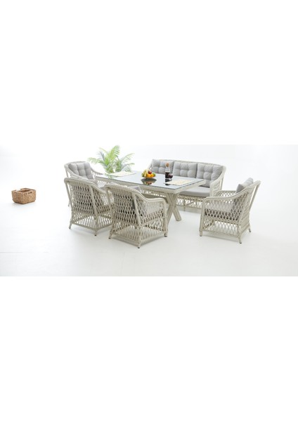 Roleks Rattan Bahçe Balkon Oturma Grubu (3+1+1+1+1+Masa)