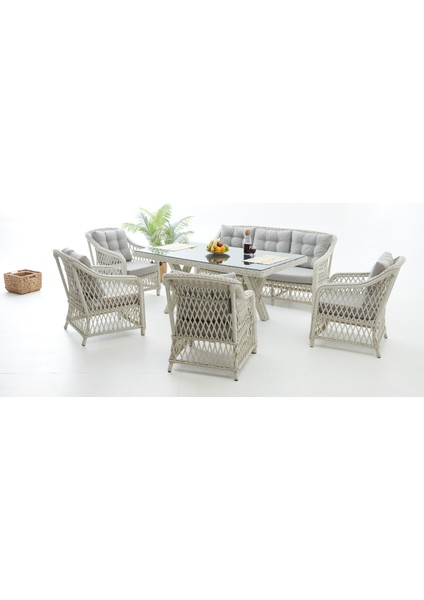 Roleks Rattan Bahçe Balkon Oturma Grubu (3+1+1+1+1+Masa)