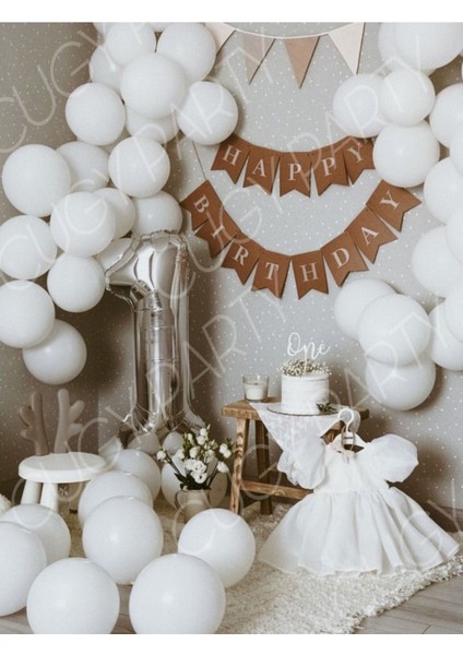 Retro Yaş Seçenekli I Doğum Günü Seti Beyaz Balon Gümüş Rakamlı