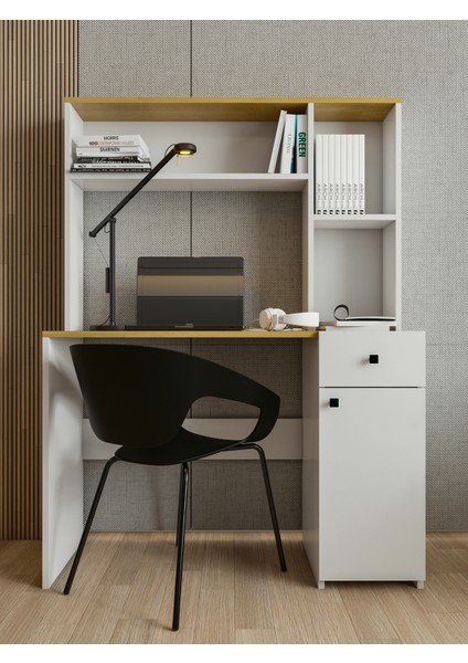 Çalışma Masası Parlak Beyaz Marbella Kitaplıklı Raflı Modern Masa fiyatları