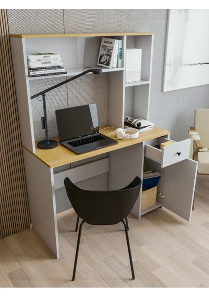 Çalışma Masası Parlak Beyaz Marbella Kitaplıklı Raflı Modern Masa modelleri