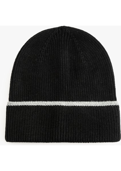 Örgü Bere Katlamalı Çok Renkli Çizgi Detaylı