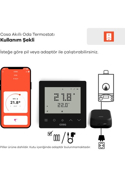 Akıllı Oda Termostatı Kablosuz Kombi Kontrolü V5