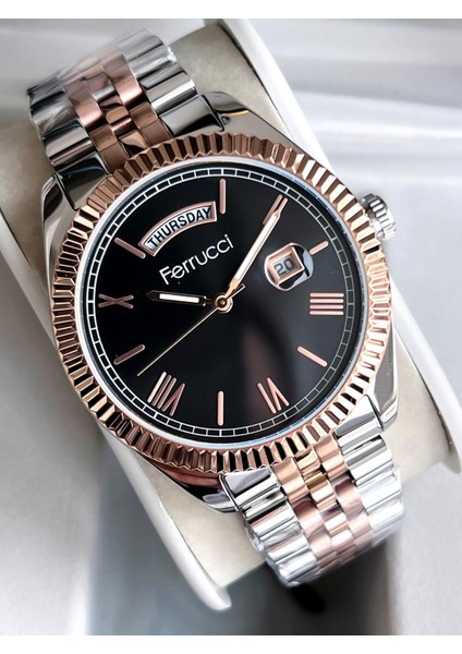 Ferrucci Iç Fonksiyonları Aktif Takvim ve Gün 30MT Suya Dayanıklı Çelik Kordon Erkek Kol Saati EFC.13299.14