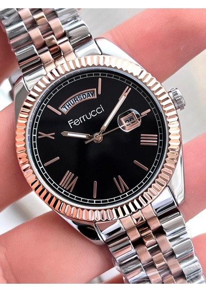Ferrucci Iç Fonksiyonları Aktif Takvim ve Gün 30MT Suya Dayanıklı Çelik Kordon Erkek Kol Saati EFC.13299.14