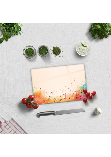 Cam Kesme Tahtası - Cam Kesme Tablası | Renkli Notalar | 20CM x 30CM