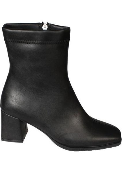 Yazkış Kadın Siyah Cilt 16CM Bilek Boyu Yandan Fermuarlı 6cm Kalın Topuk Kut Burun Topuklu Bot fiyatları