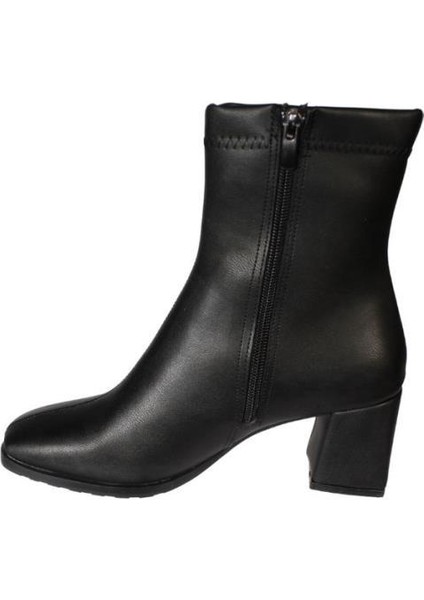 Yazkış Kadın Siyah Cilt 16CM Bilek Boyu Yandan Fermuarlı 6cm Kalın Topuk Kut Burun Topuklu Bot modelleri