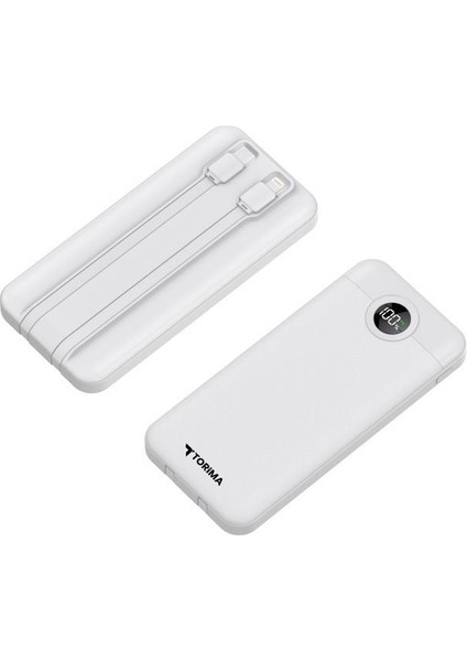 TRM-1015 Beyaz 10000MAH 2 Çıkışlı Taşınabilir Hızlı Şarj Dijital Göstergeli Powerbank