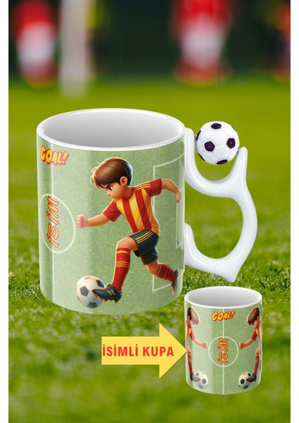 Siyah Beyaz Futbol Toplu Sarı Kırmızı Forma Oyunculu Taraftar Isimli Baskılı Kupa Bardak