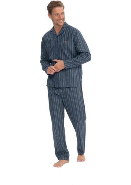 Uzun Kol Gömlek Yaka Önden Düğmeli Erkek Pijama Takım 18850