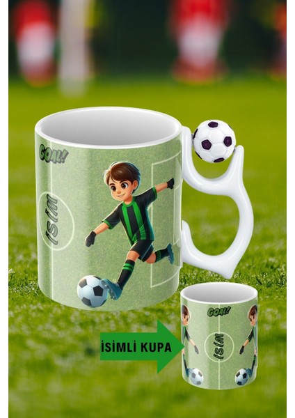 Siyah Beyaz Futbol Toplu Yeşil Siyah Forma Oyunculu Taraftar Isimli Baskılı Kupa Bardak