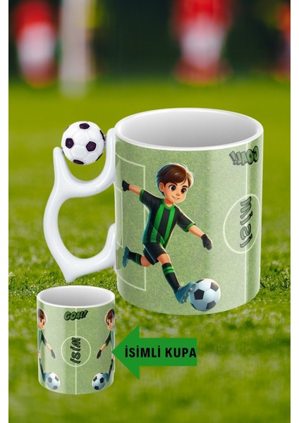 Siyah Beyaz Futbol Toplu Yeşil Siyah Forma Oyunculu Taraftar Isimli Baskılı Kupa Bardak