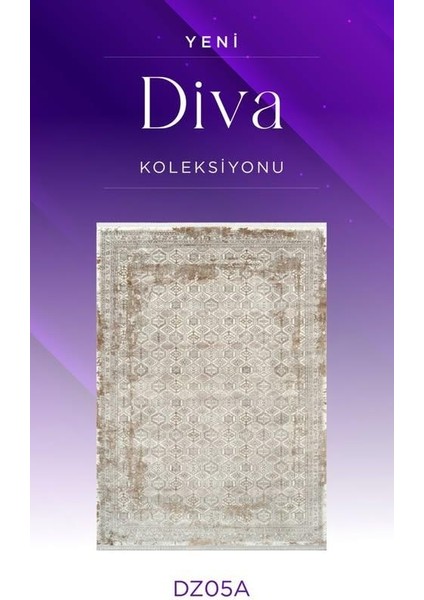 Diva DZ05A Krem Vizon Viskon Akrilik Yumuşak Dokulu Otantik Etnik Halı
