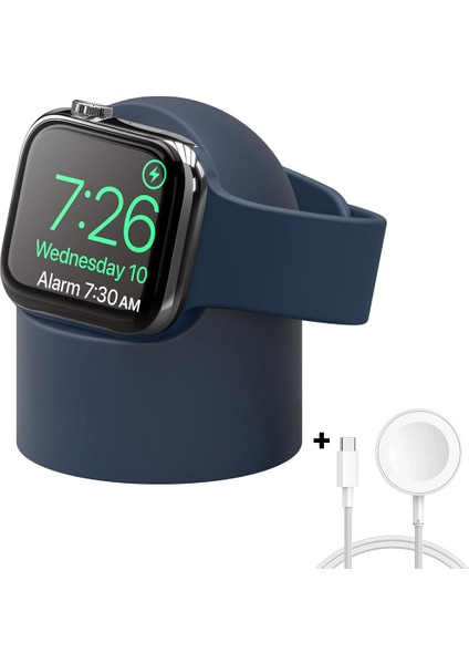 Apple Watch 7 8 9 10 Ile Uyumlu Silikon Akıllı Saat Şarj Standı ve Typ-C Şarj Kablosu